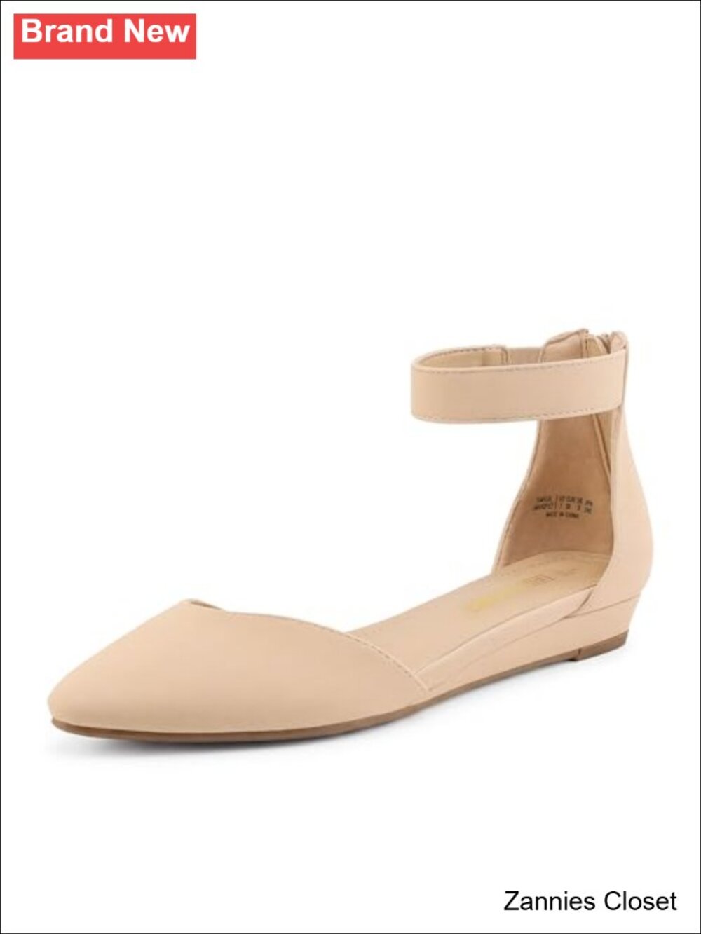 ✨ Pointed Toe Low Wedge Ankle Strap Flats with Zipper Back